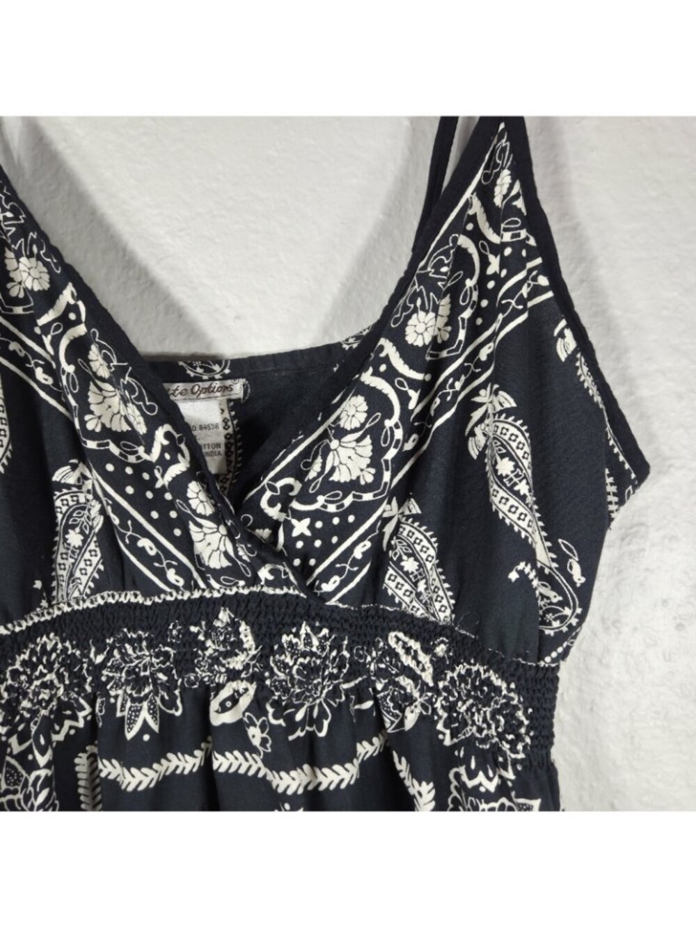 Cute Options VTG Black Bandana Style Print Spaghetti Strap Mini Dress Rayon Sz L - Picture 5 of 11